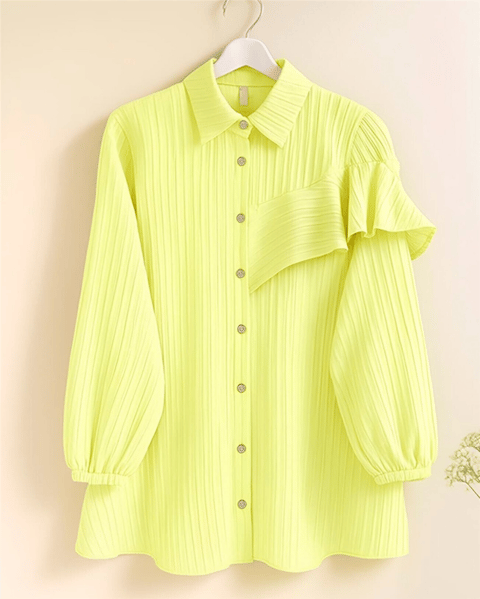 Kolu Fırfır Detaylı  Lastikli Tunik -Açık Sarı-Tunik-346-3072-R75
