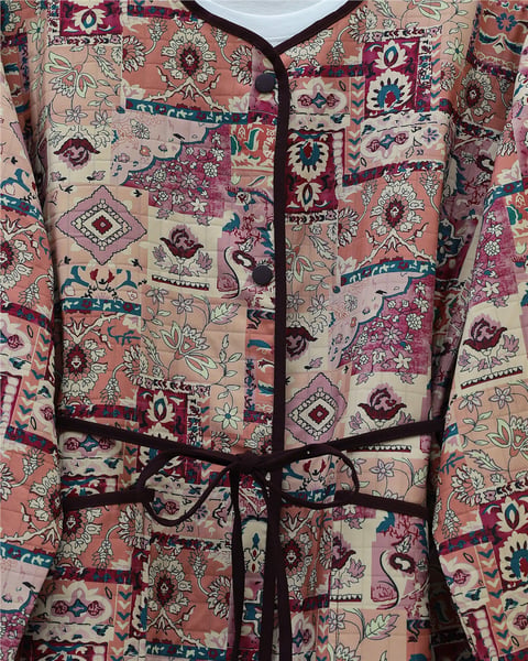 Kolu Katlamalı Beli Bağcıklı Etnik Desen Ceket -G.Kurusu-Ceket-238-3152-R27