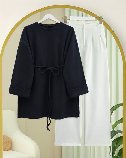 Kolu Katlı Beli Bağlamalı Yırtmaçlı Kaşkorse Tunik -Laci-Tunik-253-13113-R03