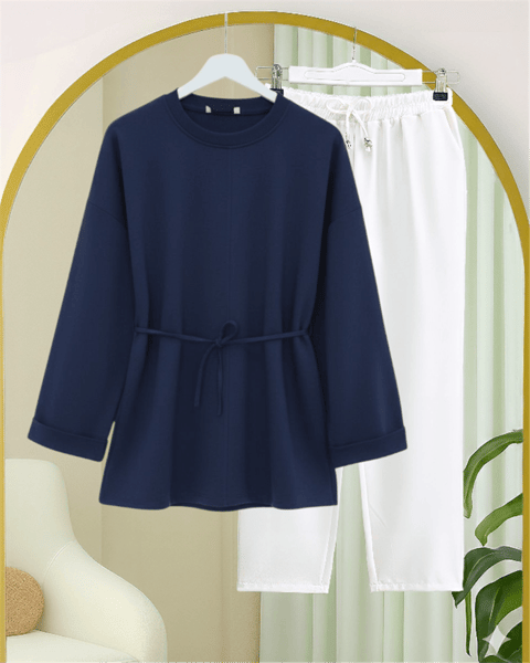 Kolu Katlı Beli Bağlamalı Yırtmaçlı Penye Tunik -Laci-Tunik-349-7087-R03
