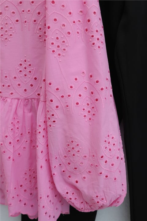 Kolu Lastikli Ajurlu Düğmeli Astarlı Gömlek  -Pembe-Tunik-144-5003-R20