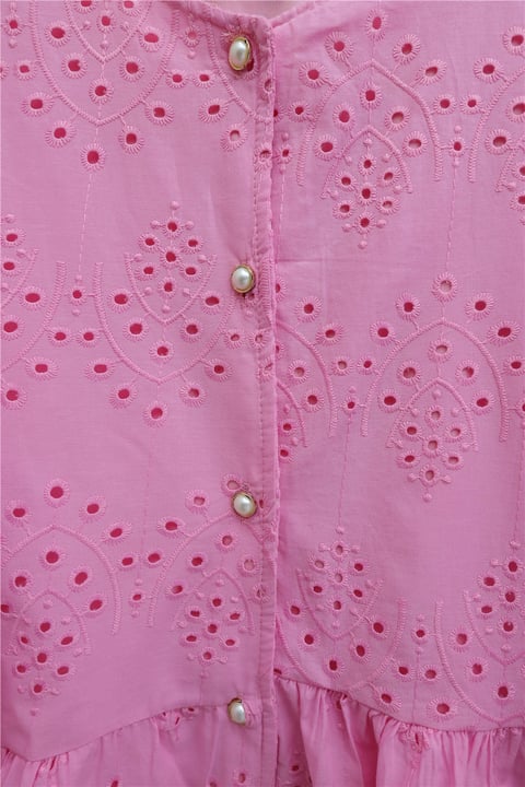 Kolu Lastikli Ajurlu Düğmeli Astarlı Gömlek  -Pembe-Tunik-144-5003-R20