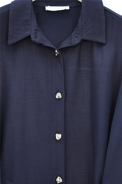 Kolu Lastikli Beli Bağcıklı Uzun Müslin Tunik -Laci-Tunik-346-12602-R03