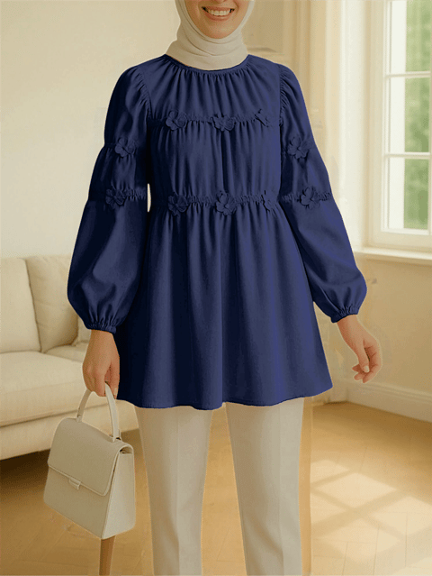 Kolu Lastikli Çiçek Detaylı Tunik -Laci-Tunik-398-1033-R03