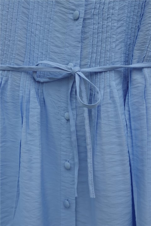 Kolu Lastikli Fırfır Detaylı Beli Bağcıklı Nervürlü Cupra Tunik  -Bebe Mavi-Tunik-307-0109-R32