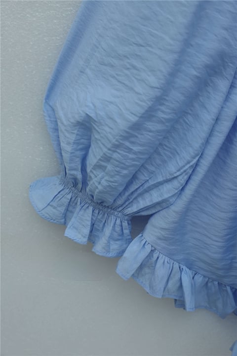 Kolu Lastikli Fırfır Detaylı Beli Bağcıklı Nervürlü Cupra Tunik  -Bebe Mavi-Tunik-307-0109-R32