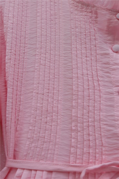 Kolu Lastikli Fırfır Detaylı Beli Bağcıklı Nervürlü Cupra Tunik  -Pembe-Tunik-307-0109-R20