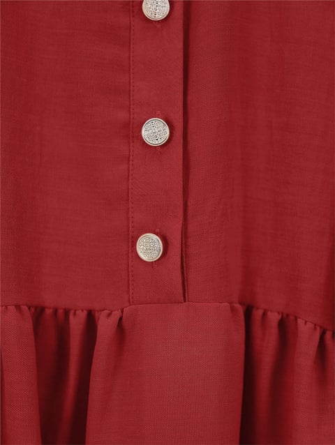 Kolu Lastikli Yarım Düğmeli Tunik -Kırmızı-Tunik-307-2208-R33