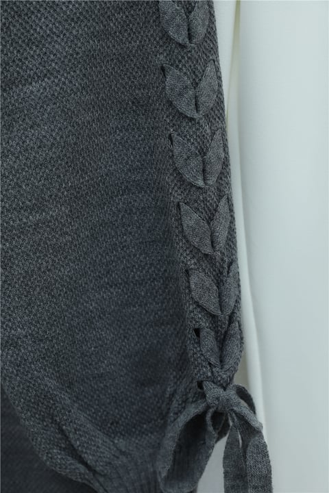 Kolu Saç Örgülü Salaş Triko Hırka -Füme-Hırka-295-03434-R18