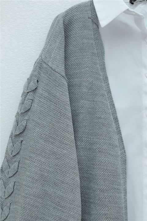 Kolu Saç Örgülü Salaş Triko Hırka -Gri-Hırka-295-03434-R11