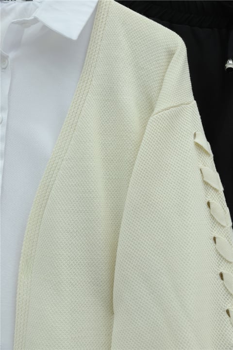 Kolu Saç Örgülü Salaş Triko Hırka -Krem-Hırka-295-03434-R28