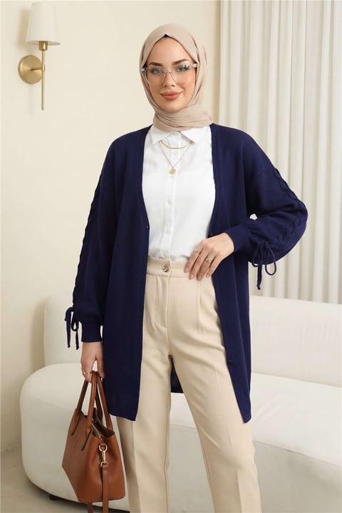 Kolu Saç Örgülü Salaş Triko Hırka -Laci-Hırka-295-03434-R03
