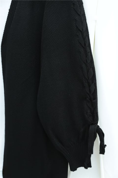 Kolu Saç Örgülü Salaş Triko Hırka -Siyah-Hırka-295-03434-R01