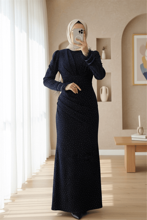 Kolu Tüylü Önü Çift Kuyruklu Abiye  -K.Laci-Abiye-316-4696-R62