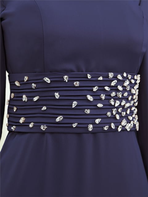 Korse Kemerli Taşlı Saten Abiye  -Laci-Abiye-316-4640-R03