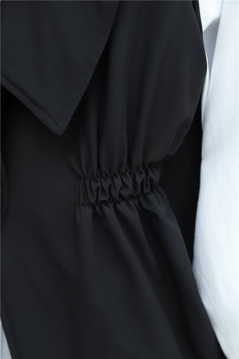 Kruvaze Yaka Beli Lastikli Yelek Pantolon Modal Takım -Siyah-Takım-398-22024-R01