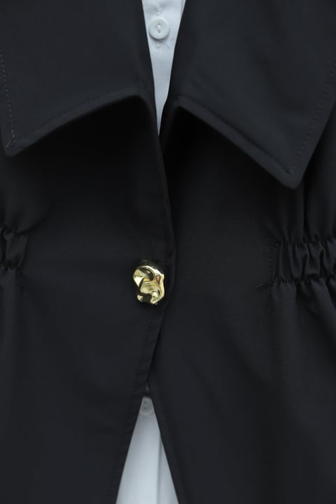 Kruvaze Yaka Beli Lastikli Yelek Pantolon Modal Takım -Siyah-Takım-398-22024-R01