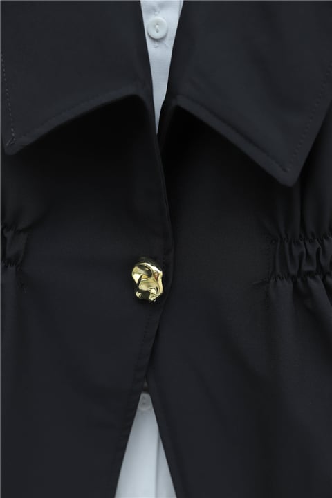 Kruvaze Yaka Beli Lastikli Yelek Pantolon Modal Takım -Siyah-Takım-398-22024-R01