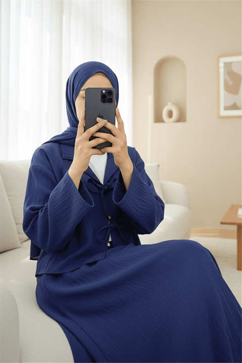 Kruvaze Yaka Çift Bağcıklı Etekli Takım -Laci-Takım-398-4019-R03