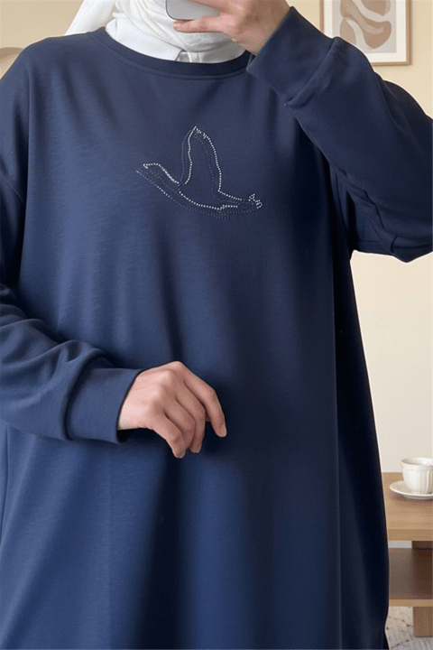Kuş Desenli Taşlı Oysho Tunik   -Laci-Sweatshirt-104-1420-R03