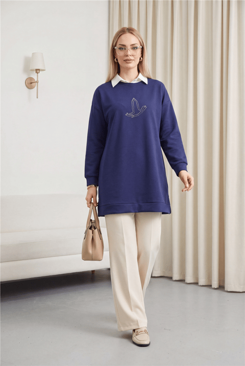 Kuş Desenli Taşlı Oysho Tunik   -Laci-Sweatshirt-104-1420-R03