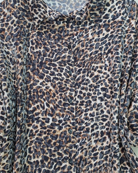 Leopar Desen Düğmeli Oval Kesim Gömlek -Leopar-Gömlek-138-5944-R57