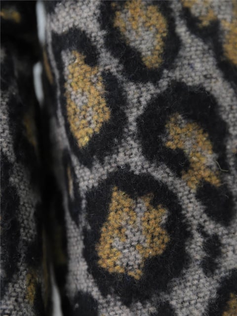 Leopar Desenli Astarlı Beli Bağlamalı Kaşe Ceket  -Gri-Ceket-138-9150-R11