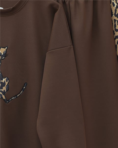 Leopar Figürlü Ve Desenli Pantolonlu Scuba Takım -Kahve-Takım-349-6002-R15