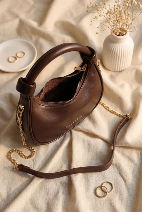 Modern Tasarım Boğumlu Saplı Askılı Mini Hobo Çanta -Koyu Kahverengi