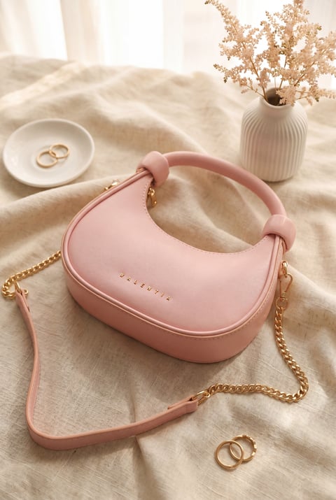 Modern Tasarım Boğumlu Saplı Askılı Mini Hobo Çanta -Pudra