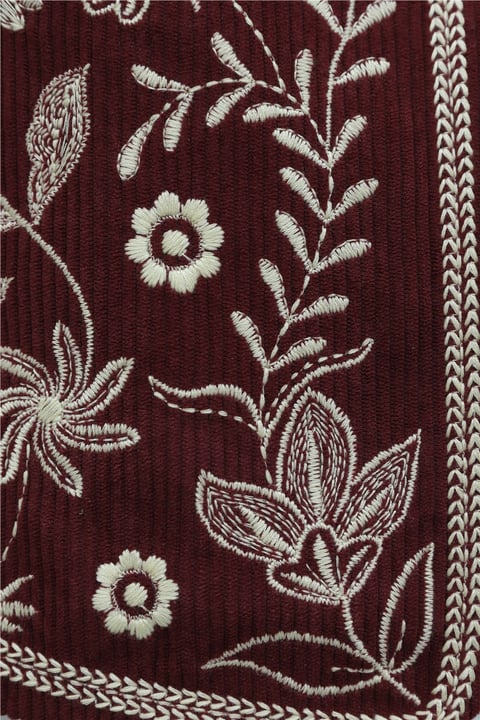 Nakışlı Fitilli Kadife Yelek -Bordo-Yelek-286-2010-R04