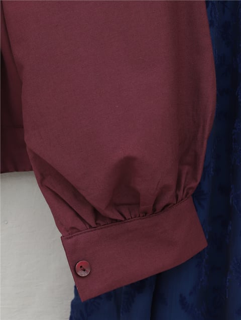 Omuzları Büzgülü Bağcıklı Gömlek Bluz -Bordo-Gömlek-432-25189-R04