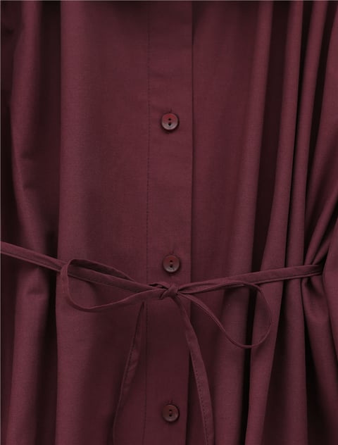 Omuzları Büzgülü Bağcıklı Gömlek Bluz -Bordo-Gömlek-432-25189-R04