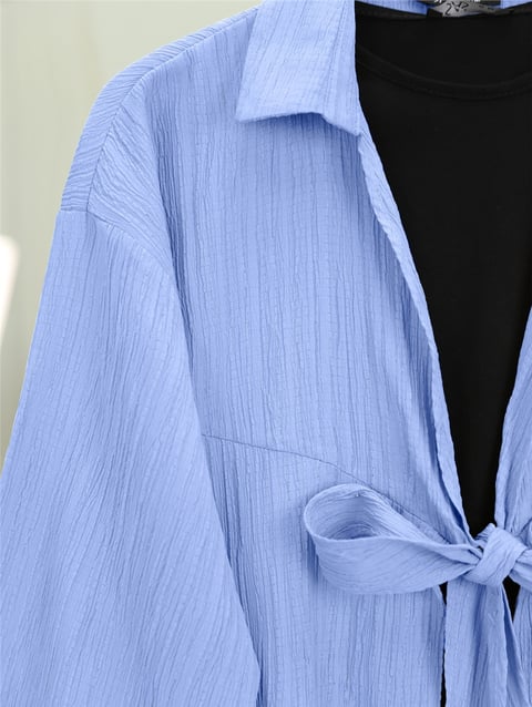 Önden Bağlamalı Krınkıl Kimono -Bebe Mavi-Kimono&Kaftan-253-12986-R32