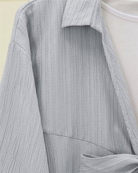 Önden Bağlamalı Krınkıl Kimono  -Gri-Kimono&Kaftan-253-12986-R11