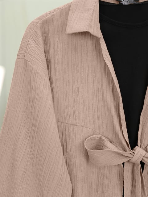 Önden Bağlamalı Krınkıl Kimono -Somon-Kimono&Kaftan-253-12986-R13