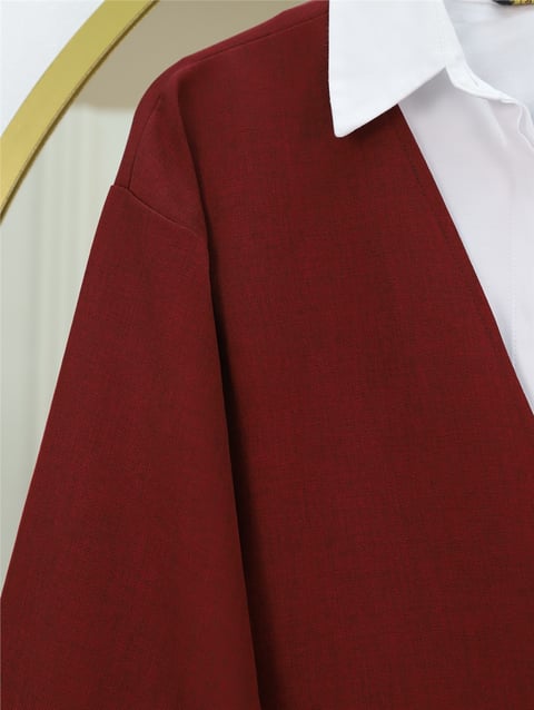 Önden Bağlamalı Pantolonlu Kimono Takım   -Bordo-Takım-223-3000-R04