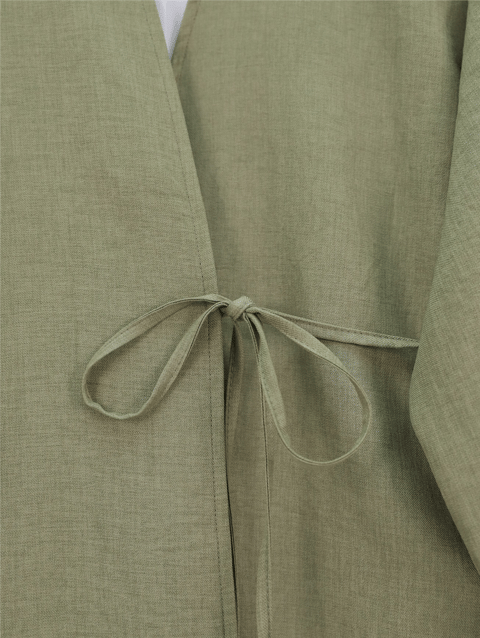 Önden Bağlamalı Pantolonlu Kimono Takım   -Haki-Takım-223-3000-R05
