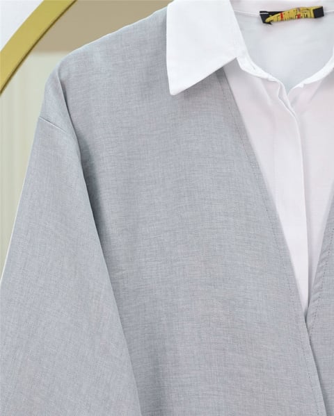 Önden Bağlamalı Pantolonlu Kimono Takım         -Açık Gri-Takım-223-3000-R41