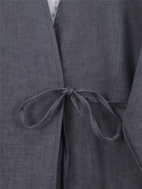 Önden Bağlamalı Pantolonlu Kimono Takım   -Füme-Takım-223-3000-R18
