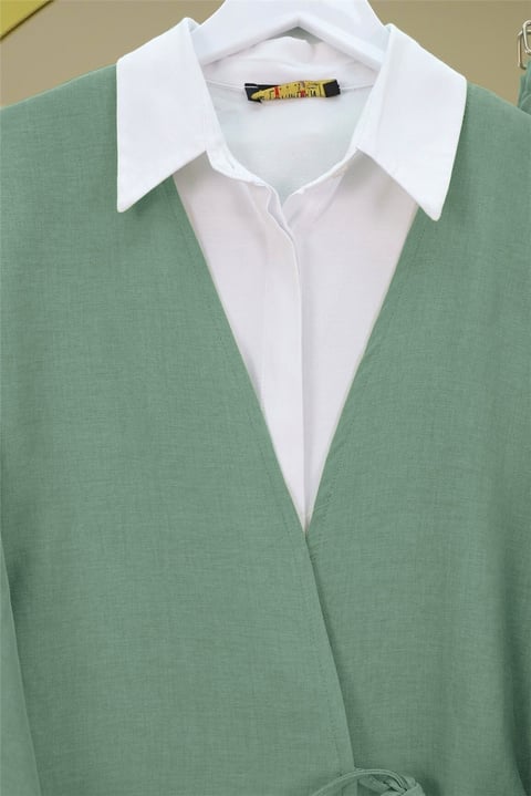 Önden Bağlamalı Pantolonlu Kimono Takım    -Mint-Takım-223-3000-R24