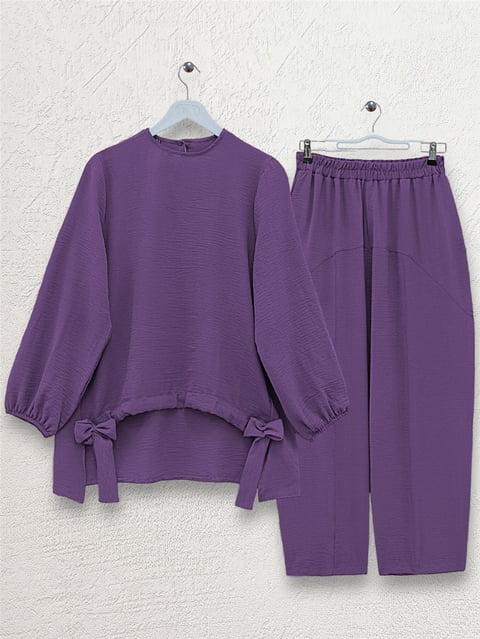 Önden Büzmeli Şalvar Pantolon Ayrobin Salaş Takım   -Lila-Takım-349-5033-R42
