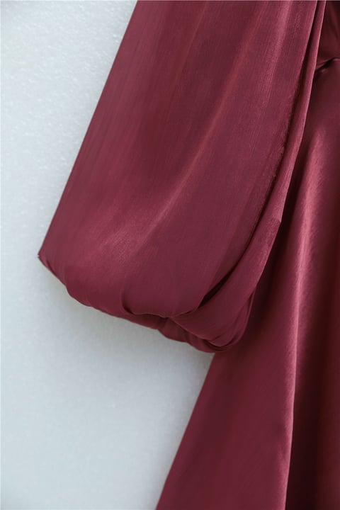 Önden Çapraz Bağlama Detaylı Janjan Kumaş Elbise  -Bordo-Abiye-386-6219-R04