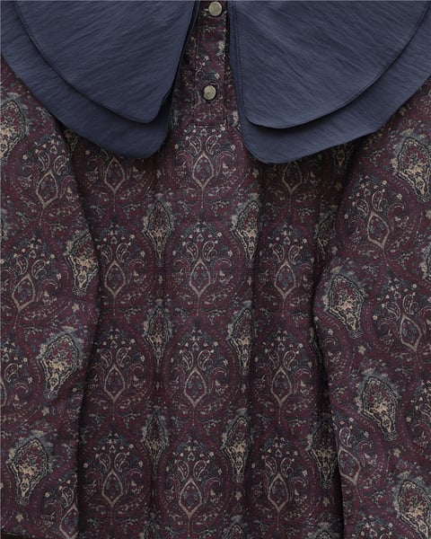 Önlük Yaka Yarım Düğmeli Yırtmaçlı Kapitone Tunik  -Mürdüm-Tunik-307-0042-R09