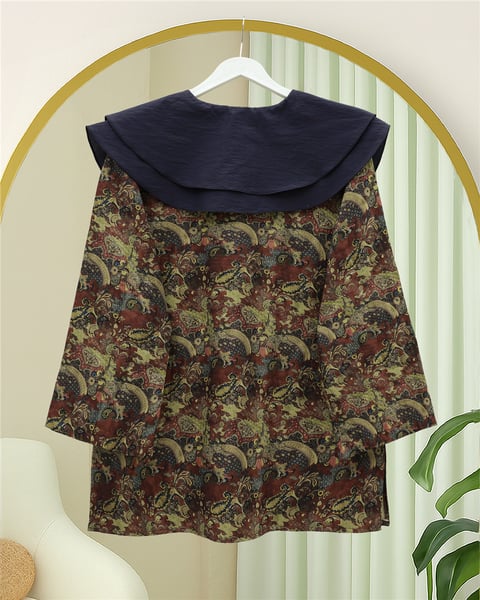Önlük Yaka Yarım Düğmeli Yırtmaçlı Kapitone Tunik  -Haki-Tunik-307-0042-R05