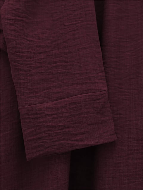 Önü Bağcıklı Beli Lastikli Etekli Keten Takım   -Bordo-Takım-346-30421-R04