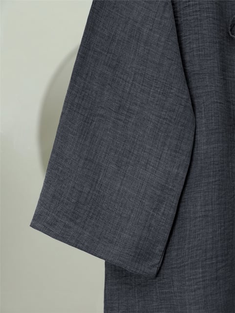 Önü Bağcıklı Keten Kimono   -Antrasit-Kimono&Kaftan-346-3062-R64