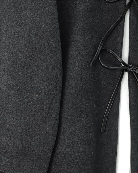 Önü Bağcıklı Oval Kesim Kaşe Kimono     -Antrasit-Ceket-346-3047-R64