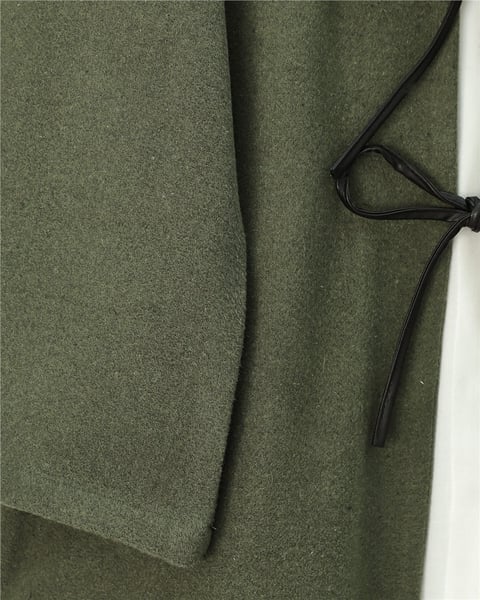 Önü Bağcıklı Oval Kesim Kaşe Kimono     -Haki-Ceket-346-3047-R05