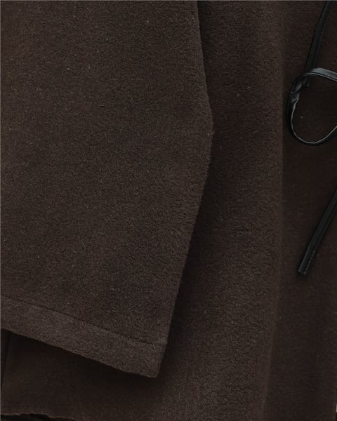 Önü Bağcıklı Oval Kesim Kaşe Kimono     -Kahve-Ceket-346-3047-R15